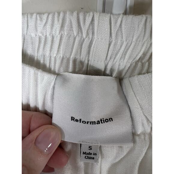 Reformation Women’s Wide Leg Linen Pants Size S White Pockets Beachy Cottagecore - Picture 3 of 7